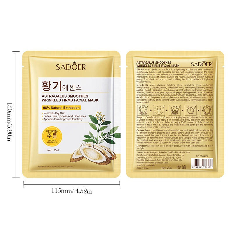 SADOER Astragalus Smooths Wrinkles Firms Facial Mask 12pcs