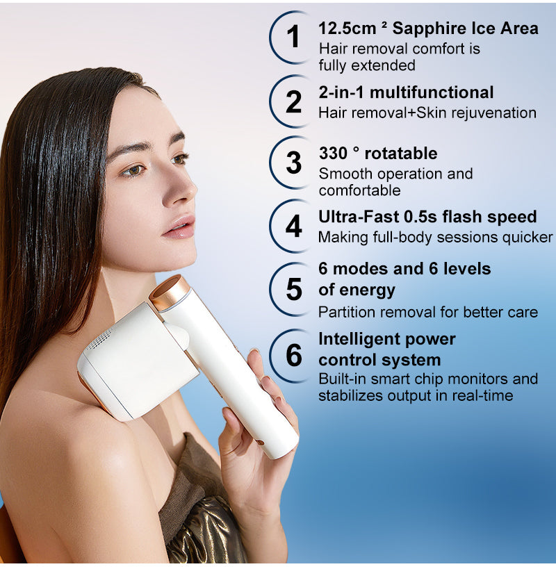 Aolemon 330° Rotation Head IPL Laser Hair Remover - Painless Six Heads Permanent Hair Reduction Salon-Quality