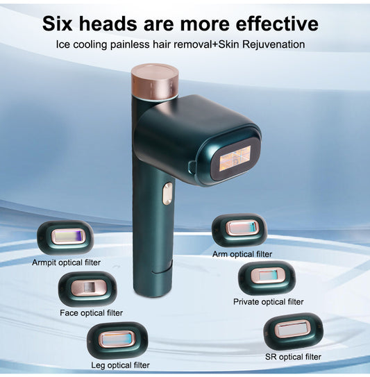 Aolemon 330° Rotation Head IPL Laser Hair Remover - Painless Six Heads Permanent Hair Reduction Salon-Quality