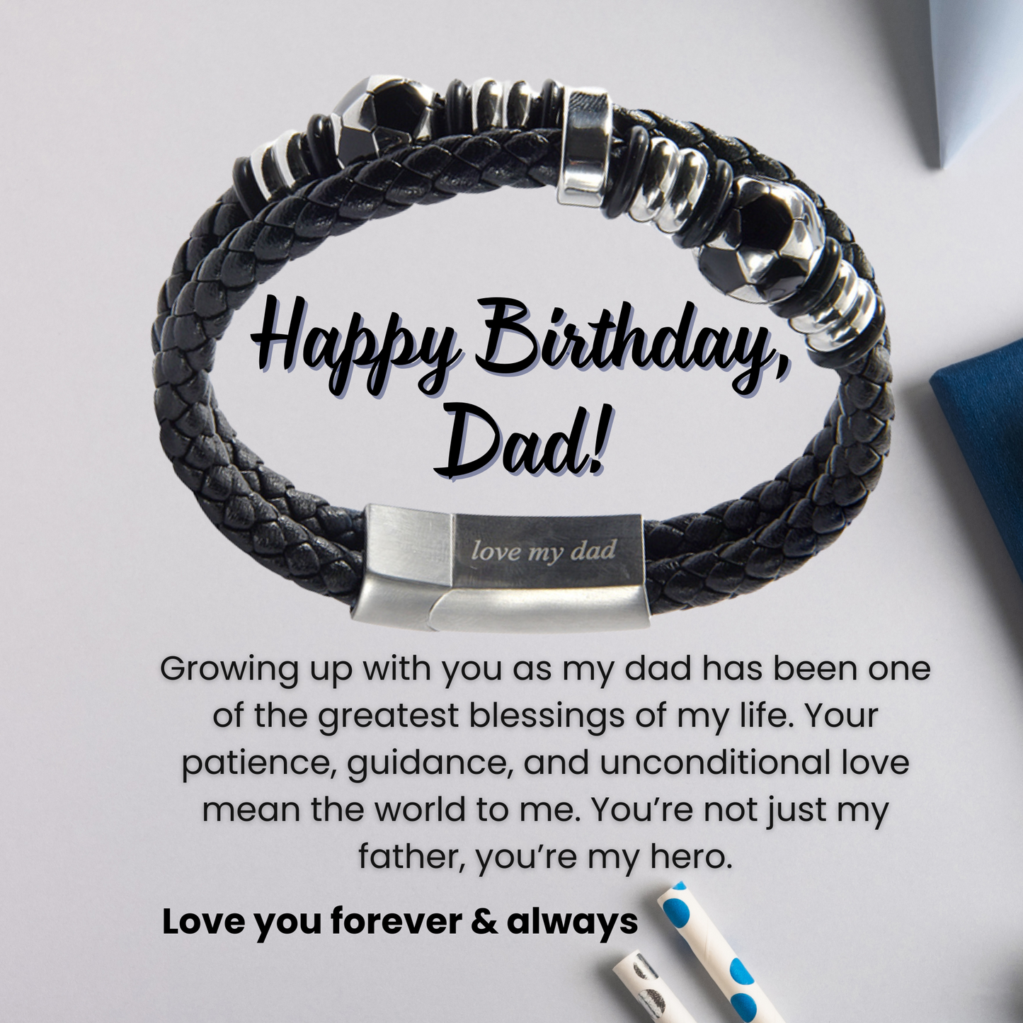 Football Theme Bracelet For Dad Engraved Leather Stainless steel with Personalised Message Card