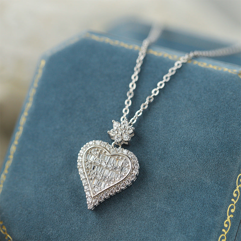 Sterling Silver Vintage Style Heart C/Z Pendant Necklace