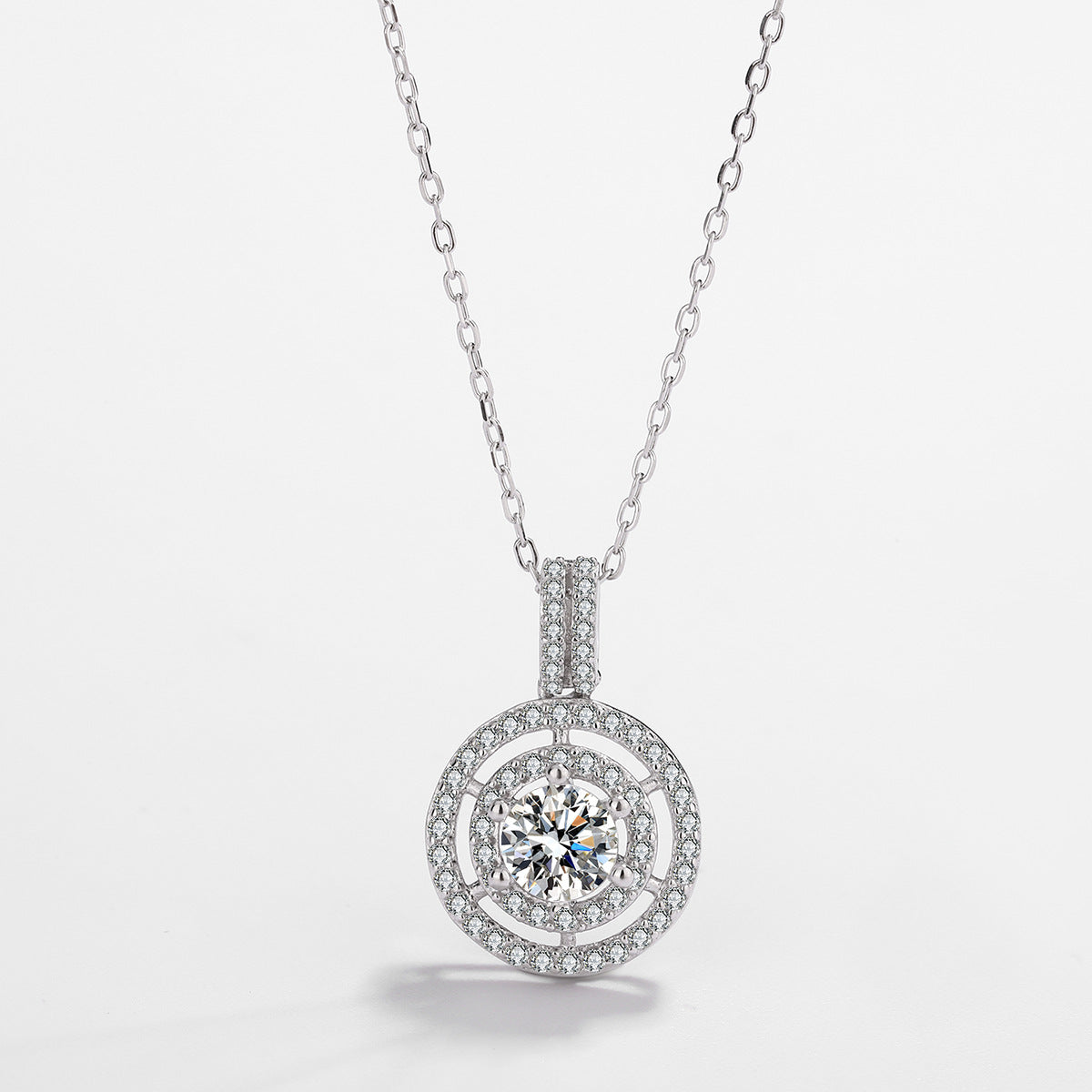 S925 Sterling Silver Halo Round C/Z Pendant Necklace