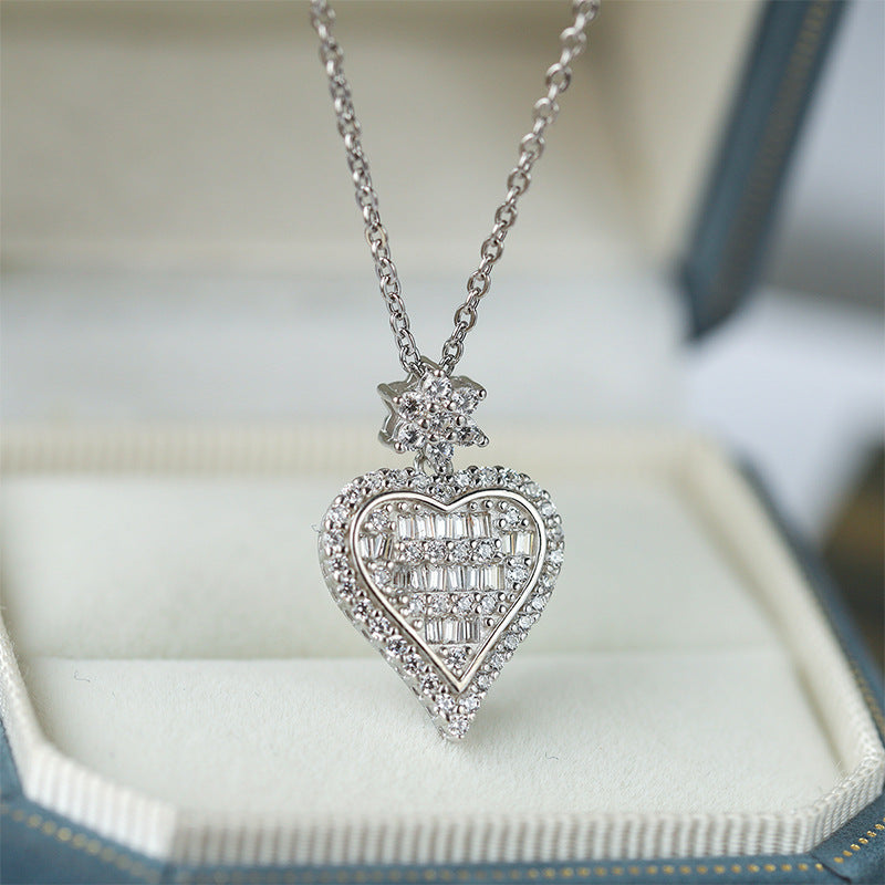 Sterling Silver Vintage Style Heart C/Z Pendant Necklace