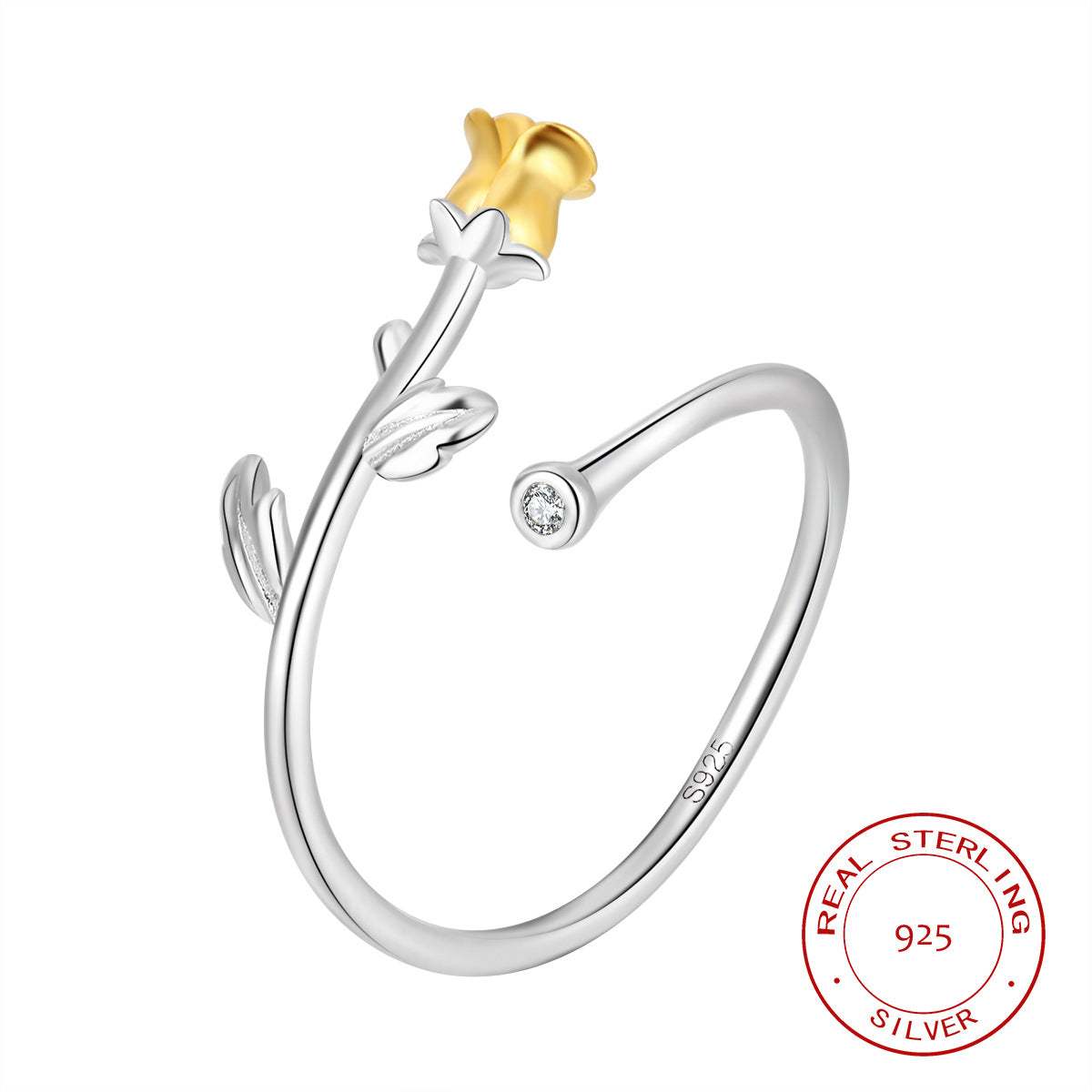 Sterling Silver Two-Tone Rosebud Open Adjustable Ring