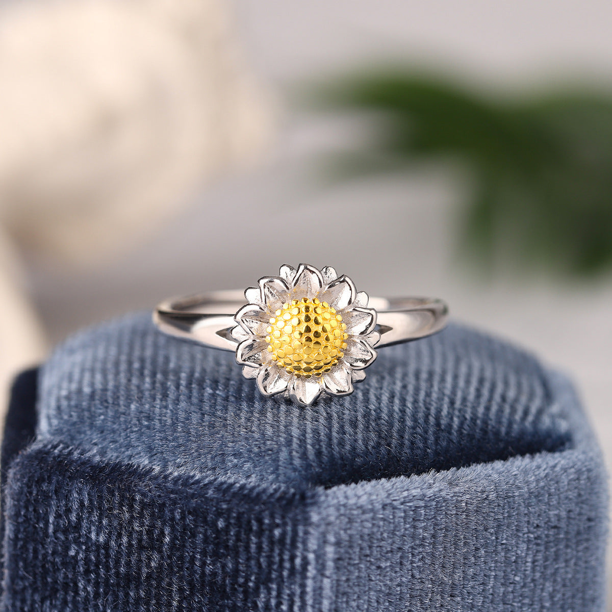 Sterling Silver Two-Tone Daisy Open Adjustable Ring
