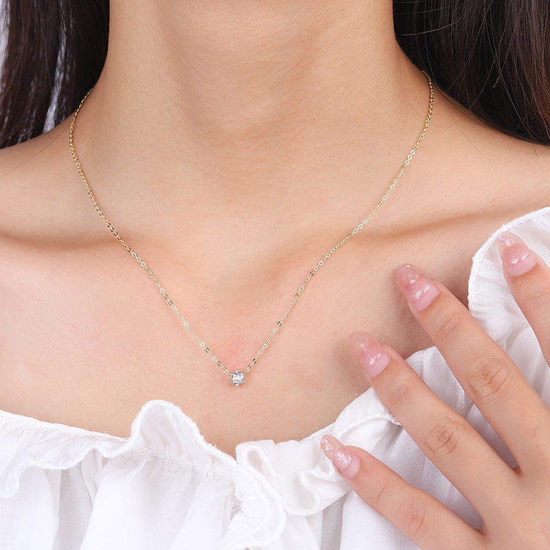 S925 Sterling Silver Solitaire 6mm C/Z 14K Gold Plated Pendant Necklace