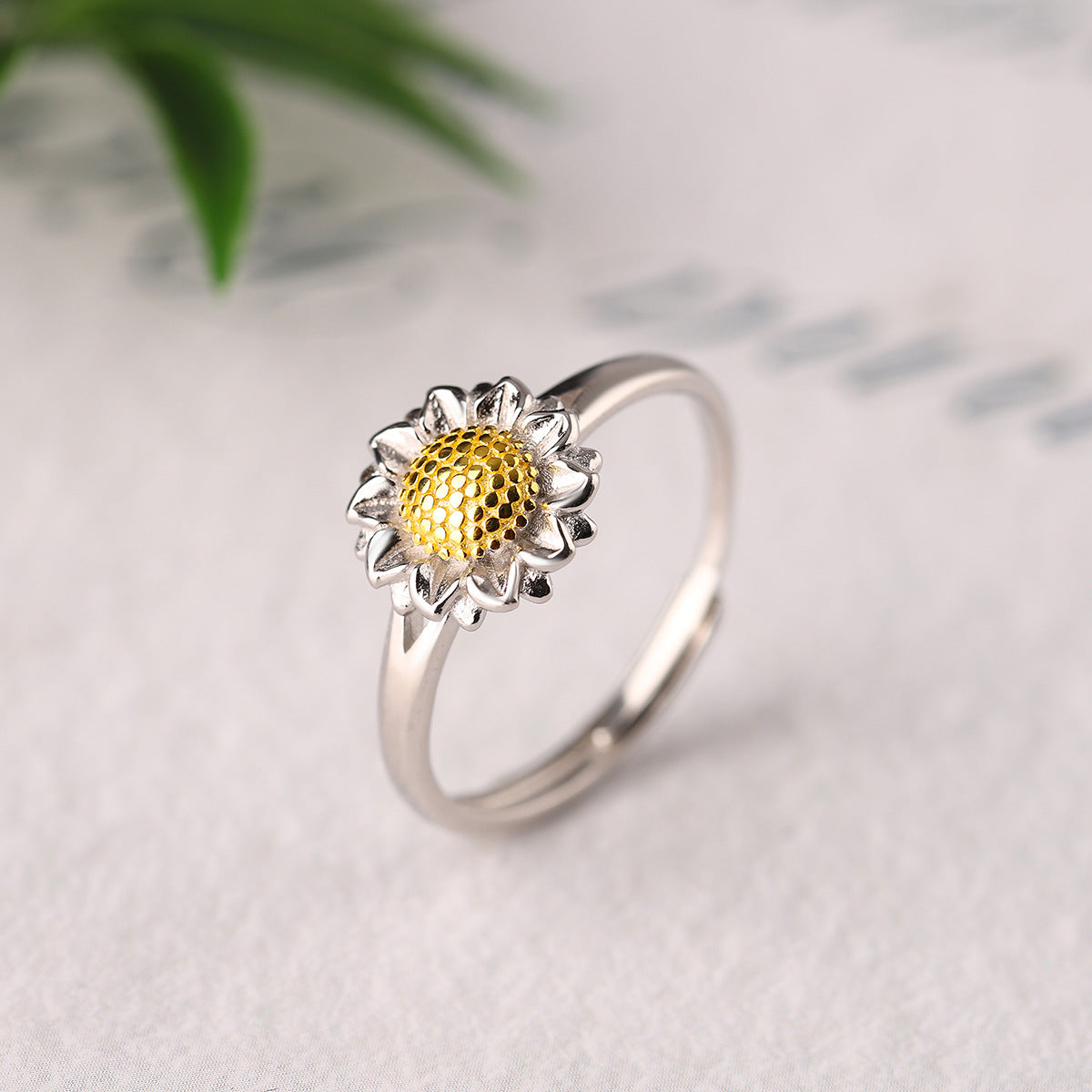 Sterling Silver Two-Tone Daisy Open Adjustable Ring