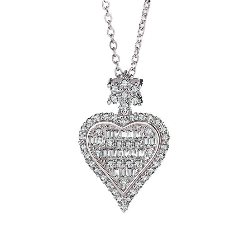 Sterling Silver Vintage Style Heart C/Z Pendant Necklace