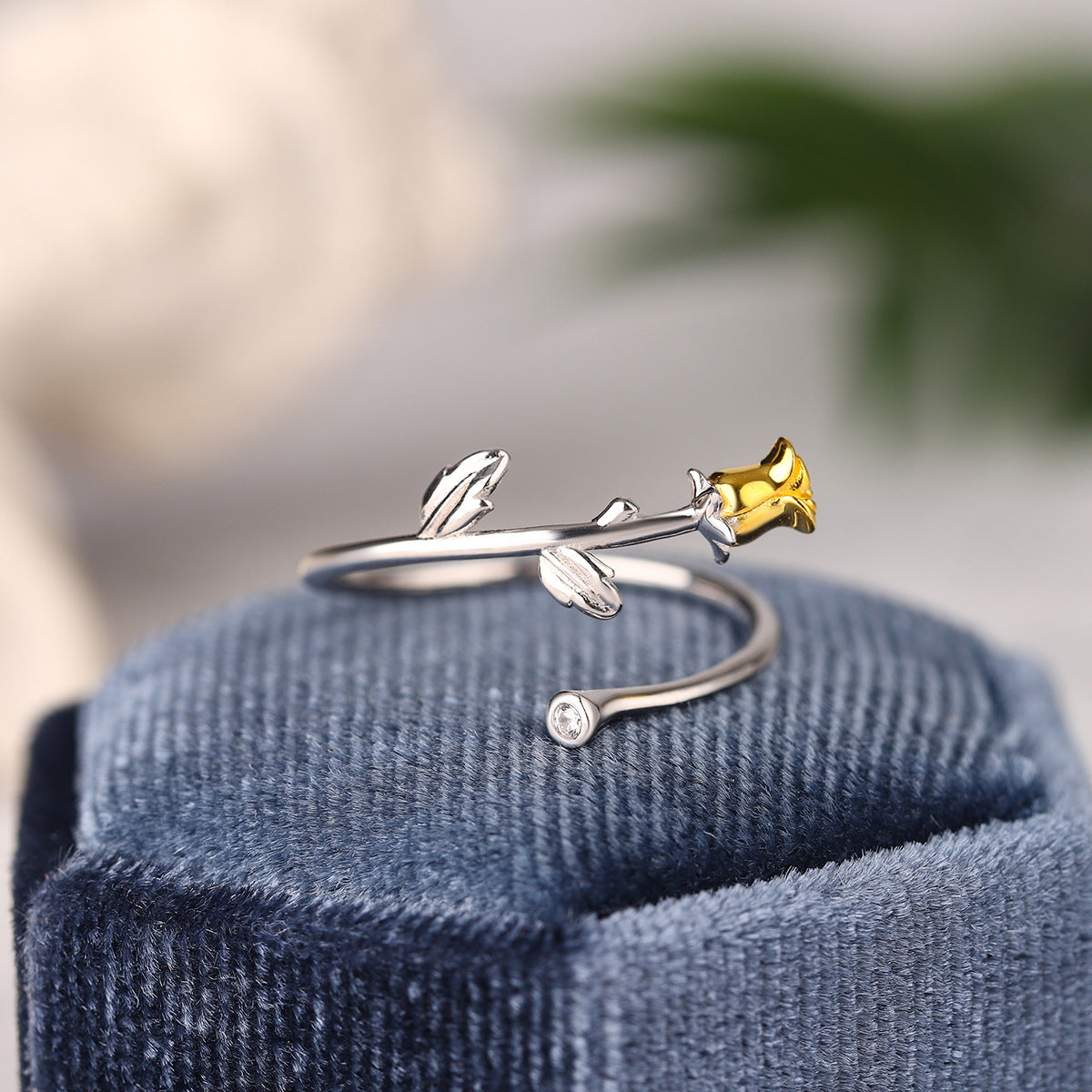 Sterling Silver Two-Tone Rosebud Open Adjustable Ring
