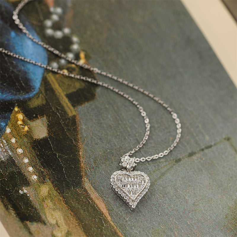 Sterling Silver Vintage Style Heart C/Z Pendant Necklace