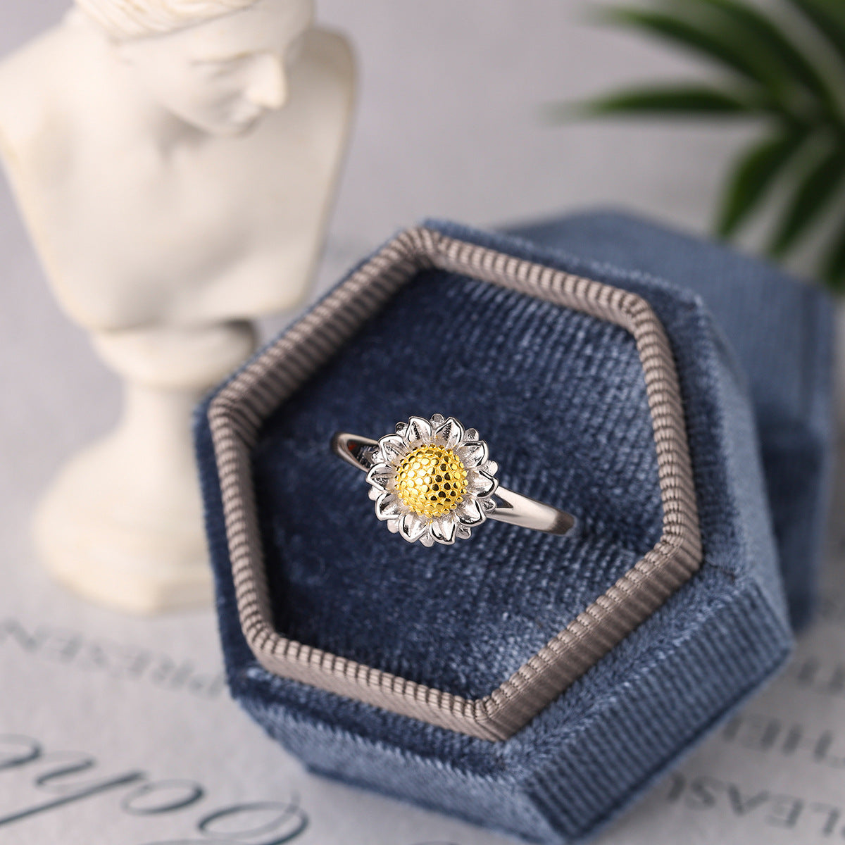 Sterling Silver Two-Tone Daisy Open Adjustable Ring