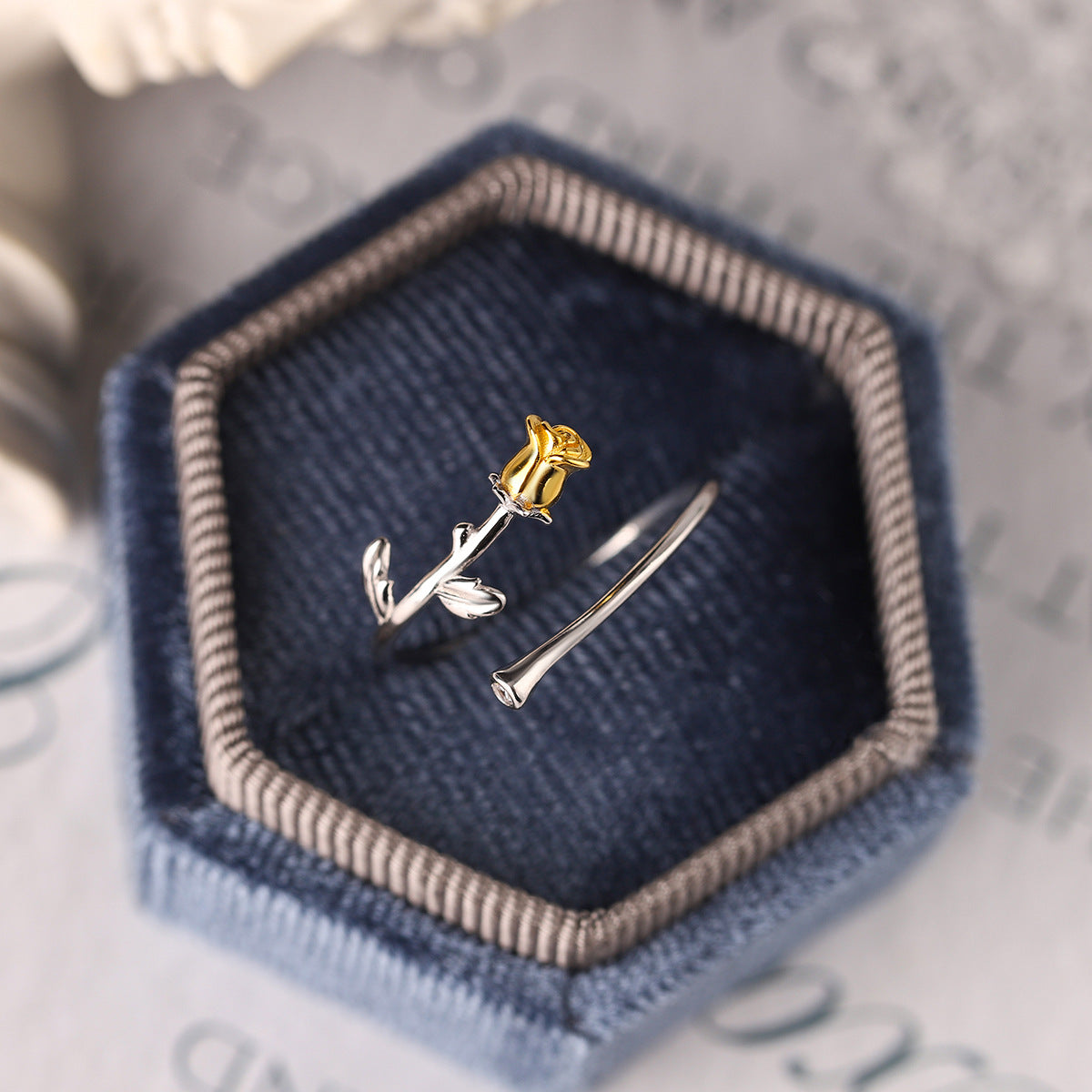 Sterling Silver Two-Tone Rosebud Open Adjustable Ring