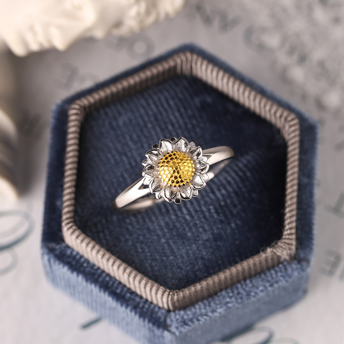 Sterling Silver Two-Tone Daisy Open Adjustable Ring