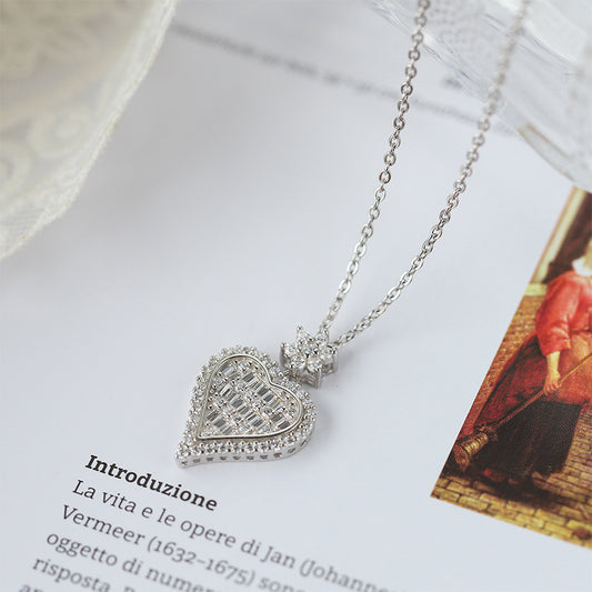 Sterling Silver Vintage Style Heart C/Z Pendant Necklace