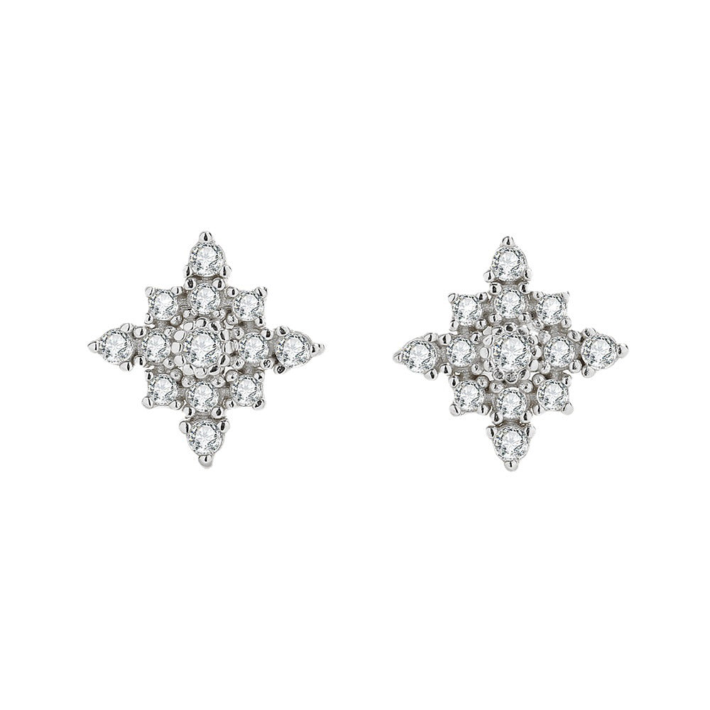 Sterling Silver Star Cluster Stud Earrings with Clear Cubic Zirconia