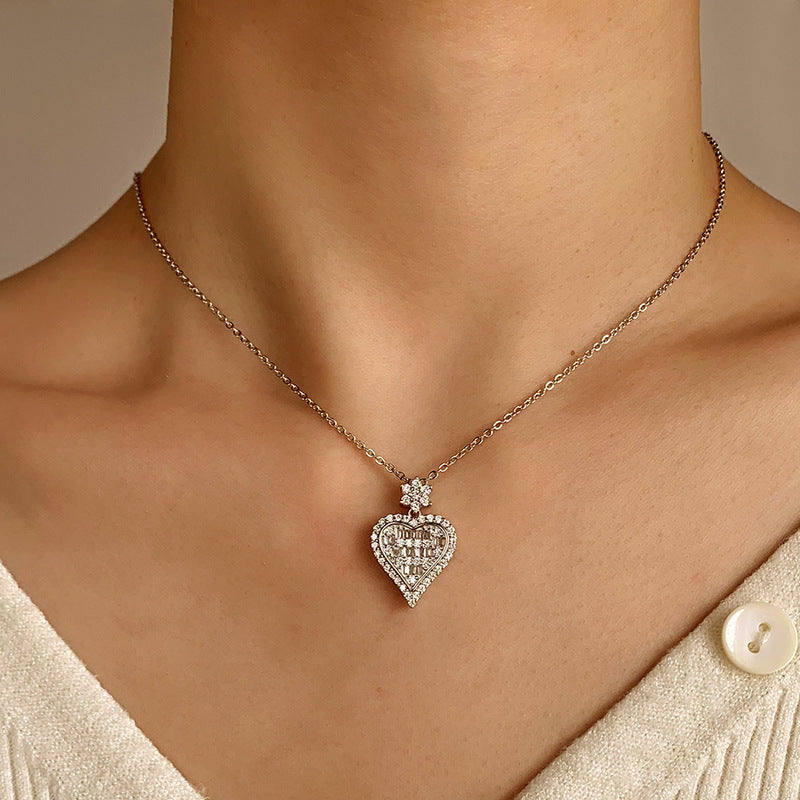 Sterling Silver Vintage Style Heart C/Z Pendant Necklace