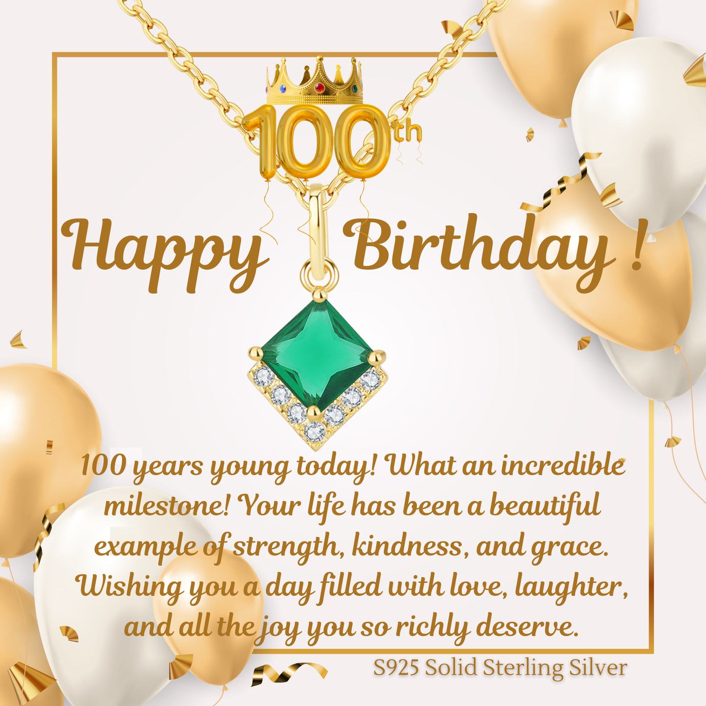 Birthday Gifts for Her 30th 40th 50th 60th 70th 80th 90th 100th S925 Emerald Gold Plated Necklace Birthday Personalised Message