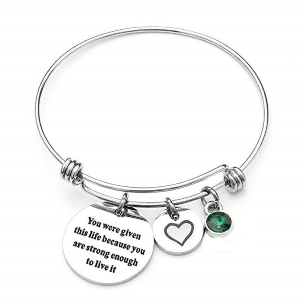 Crystal love charm Adjustable bangle bracelet – Green, Blue or Amber