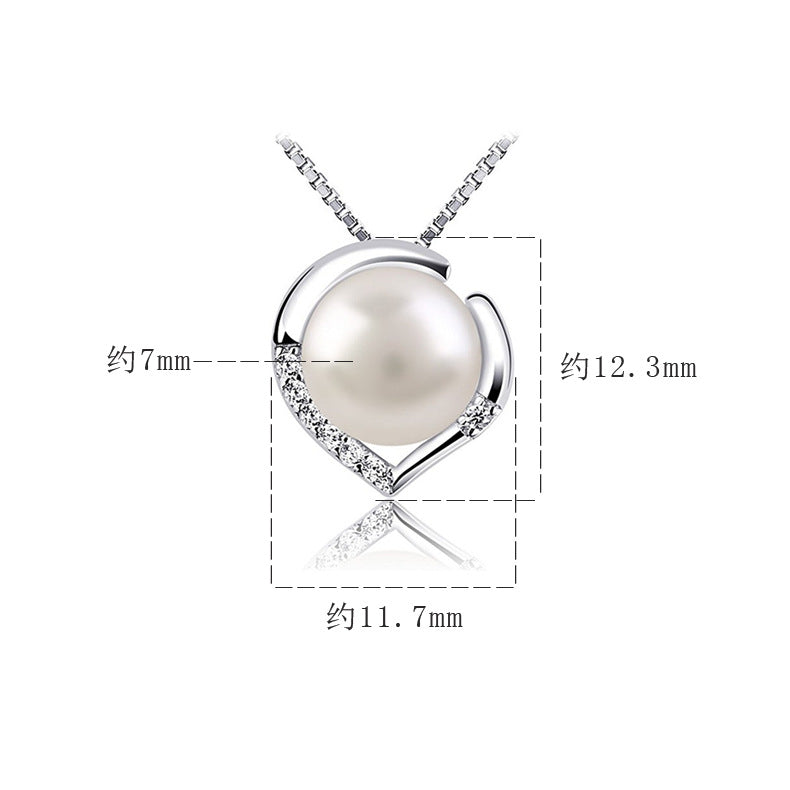 Pearl Heart Crystal Silver Tone Pendant Necklace