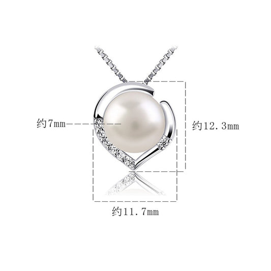 Pearl Heart Crystal Silver Tone Pendant Necklace