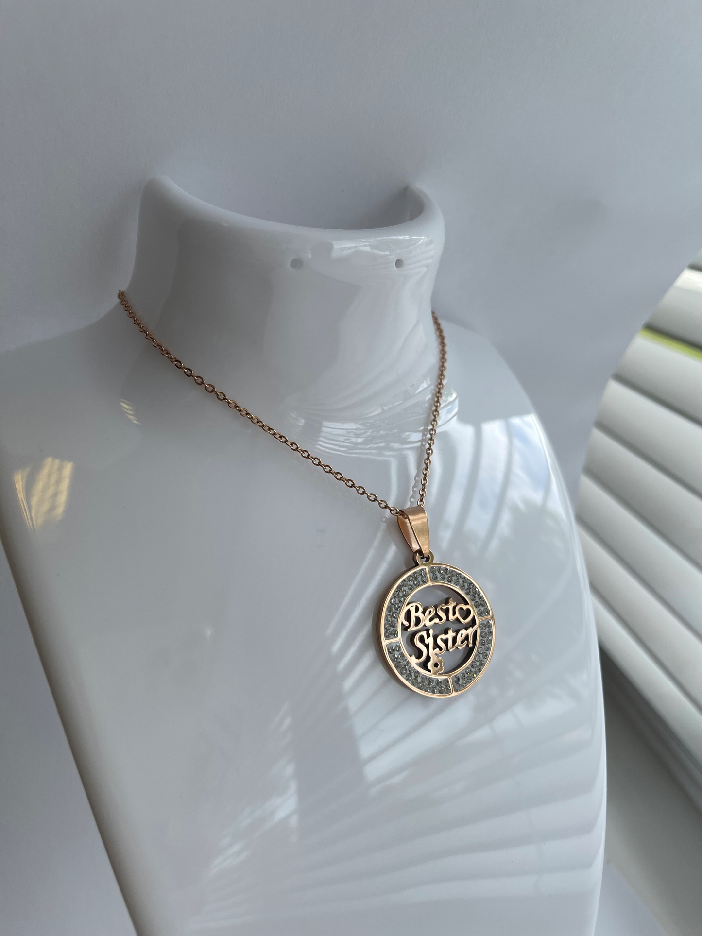 Stainless Steel Rose Gold ‘Best Sister’ Pendant Necklace