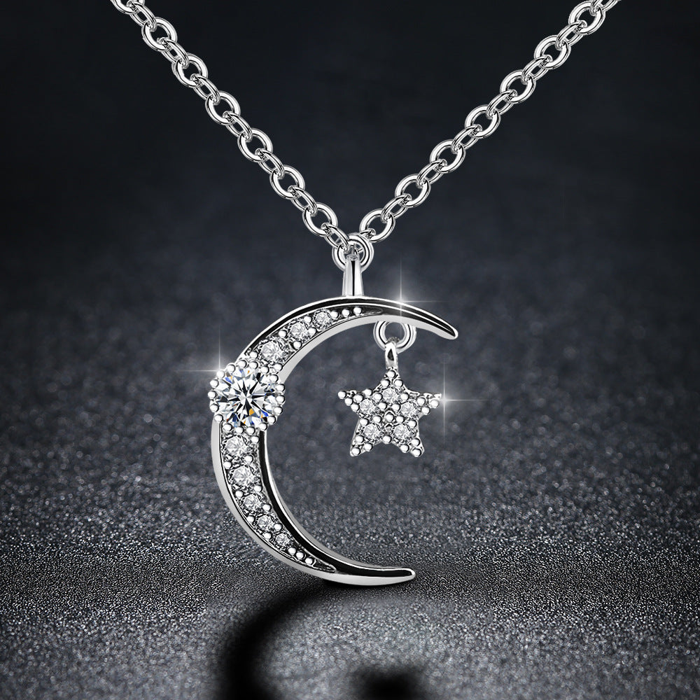 Silver Moon and Star Necklace