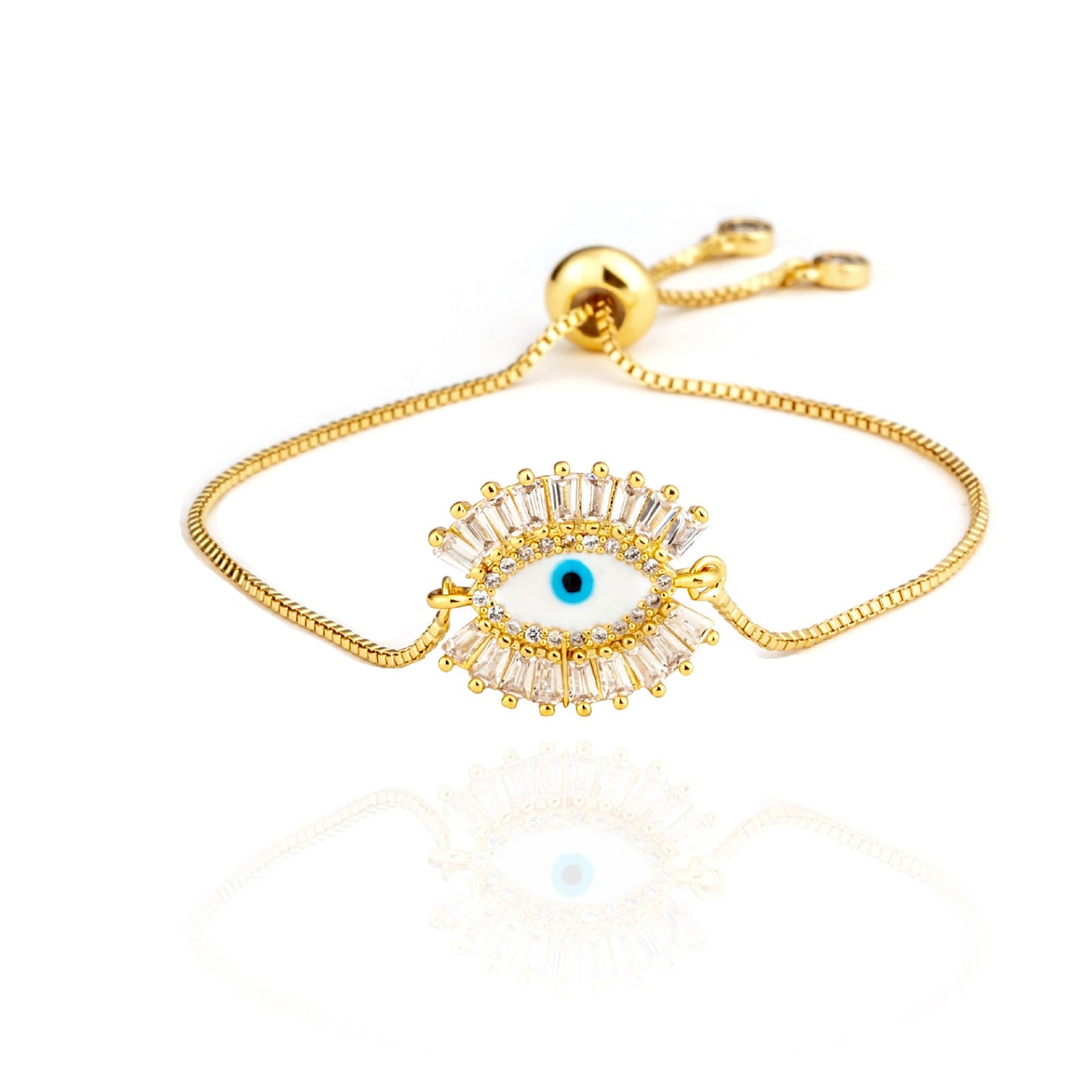 Evil Eye Zircon Crystal Gold Adjustable Bracelet