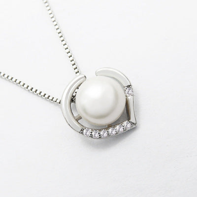 Pearl Heart Crystal Silver Tone Pendant Necklace