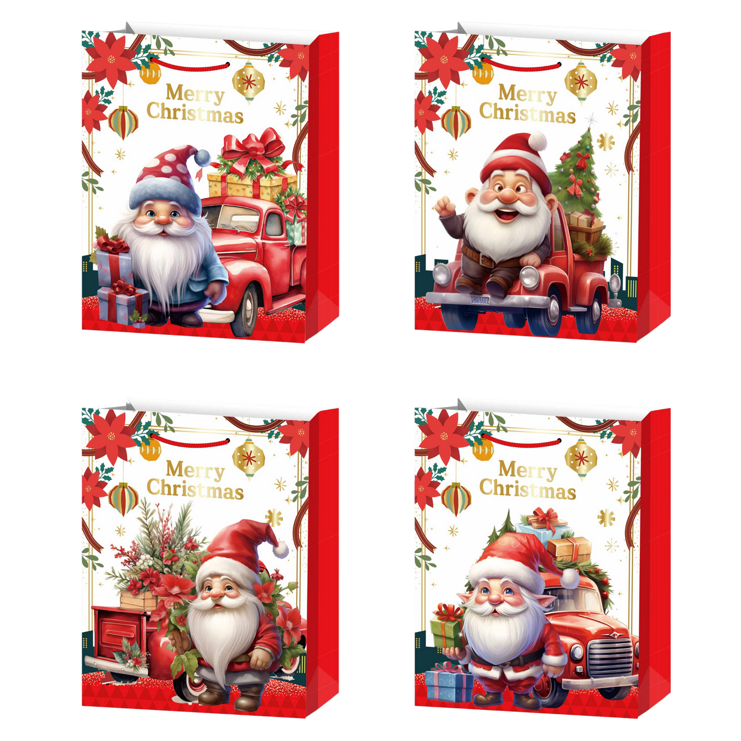 Christmas Theme Shopping Gift Present Premium Paper Tote Carry Bags Mixed 10PC