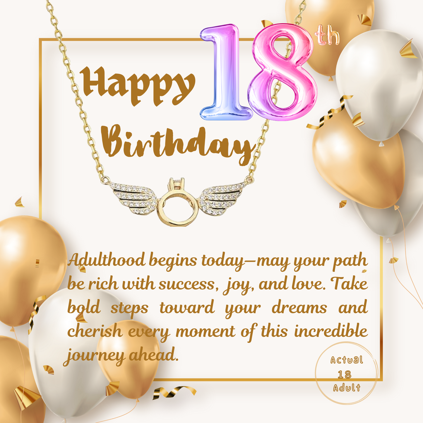 18th Birthday Angel Wings Pendant Necklace with Personalised Message Card