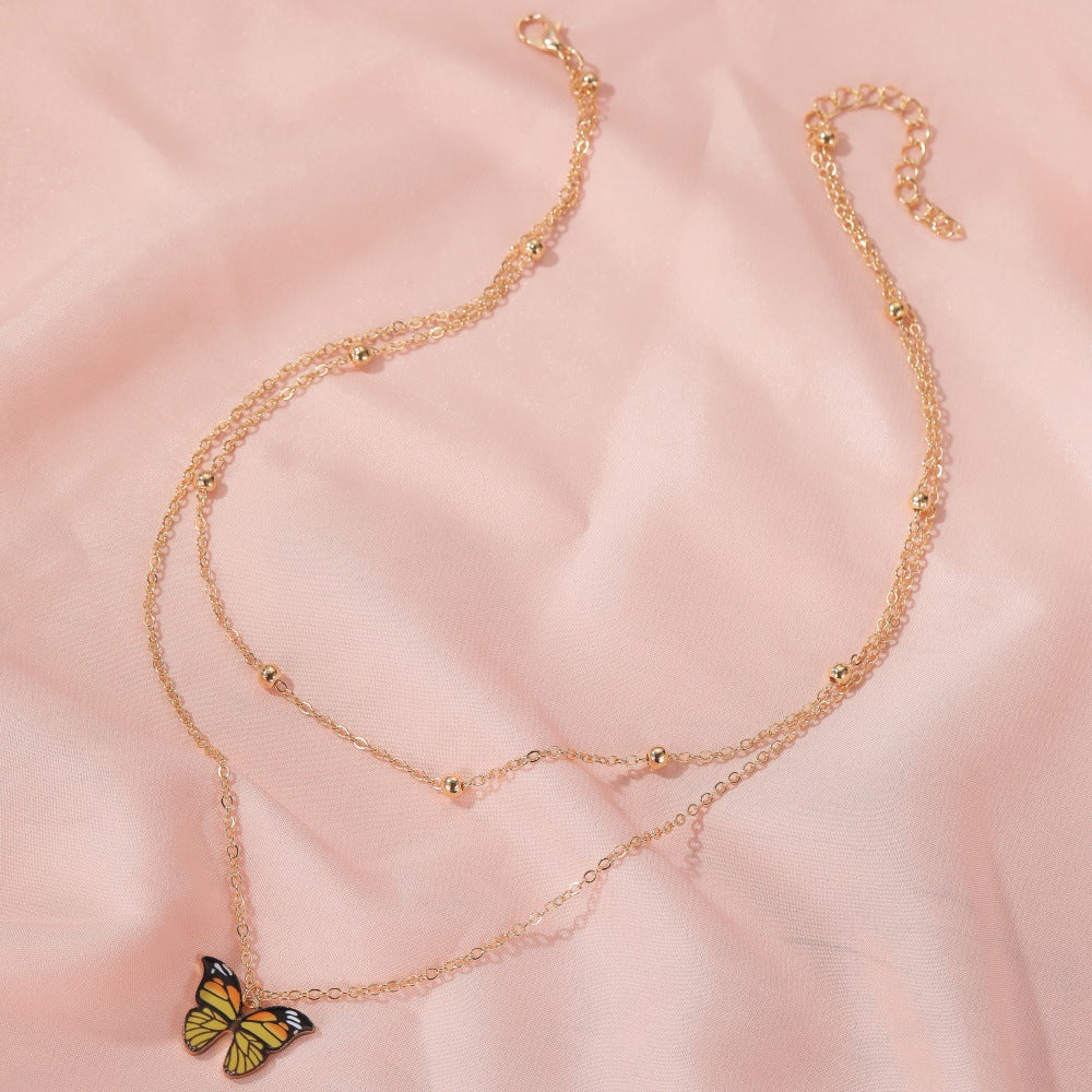 Butterfly Gold Tone Layered Pendant Necklace