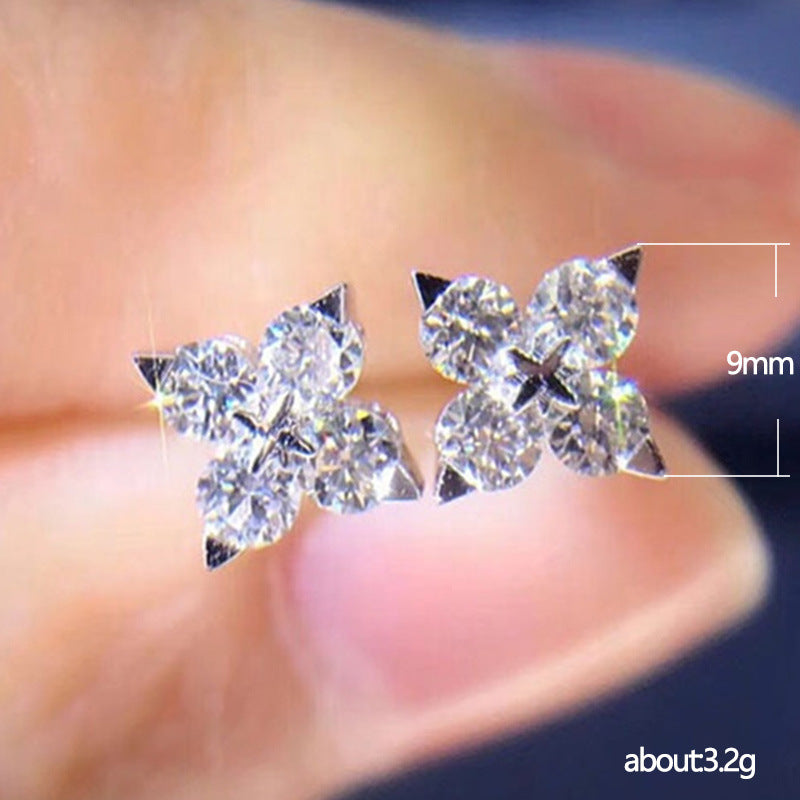 Lucky Four leaf Zircon Crystals Stud Earrings