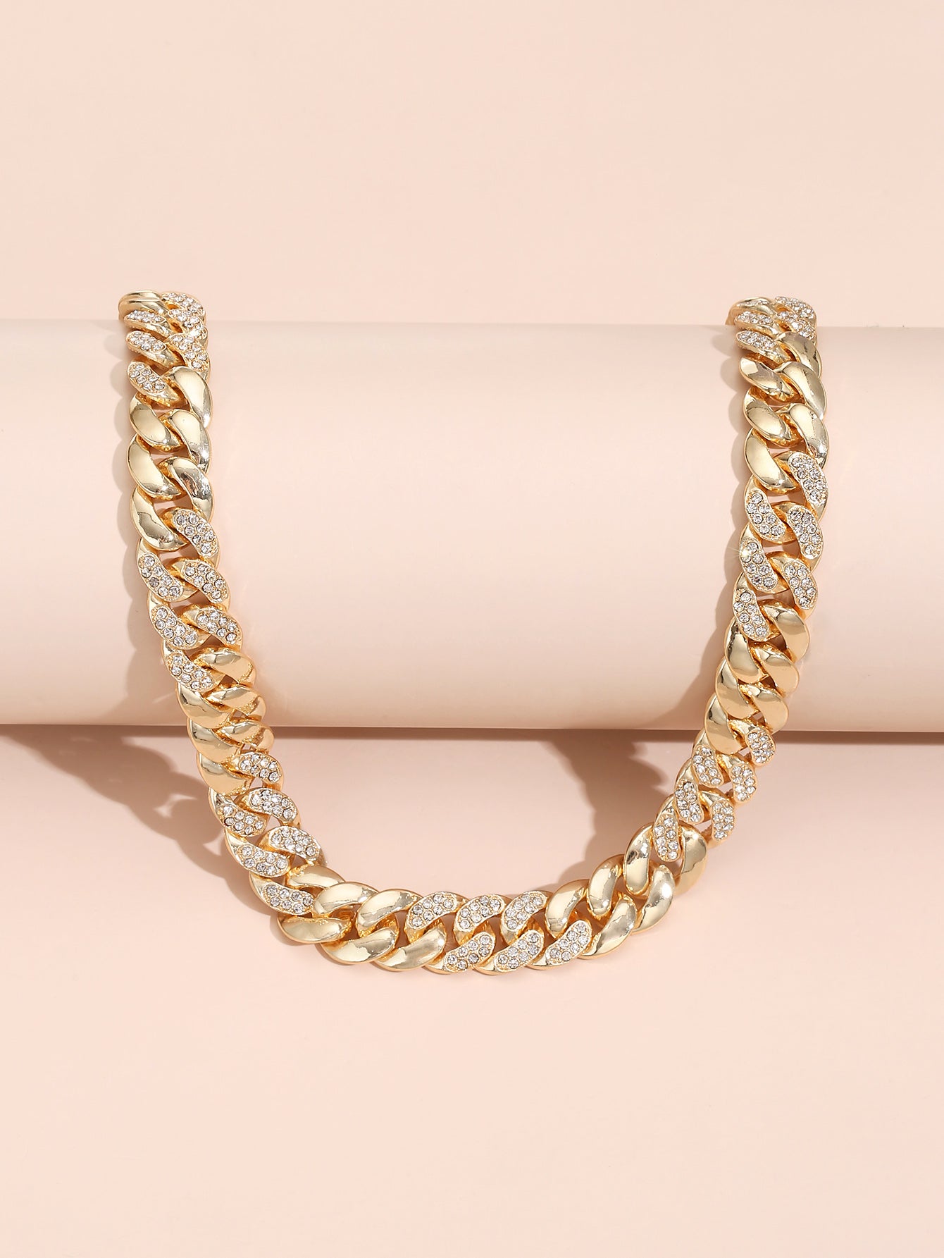 Cuban Link Gold Chain Necklace with Crystals Unisex