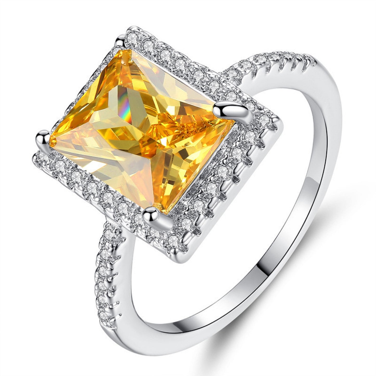 Women Crystal Rectangle Amber Diamond Ring