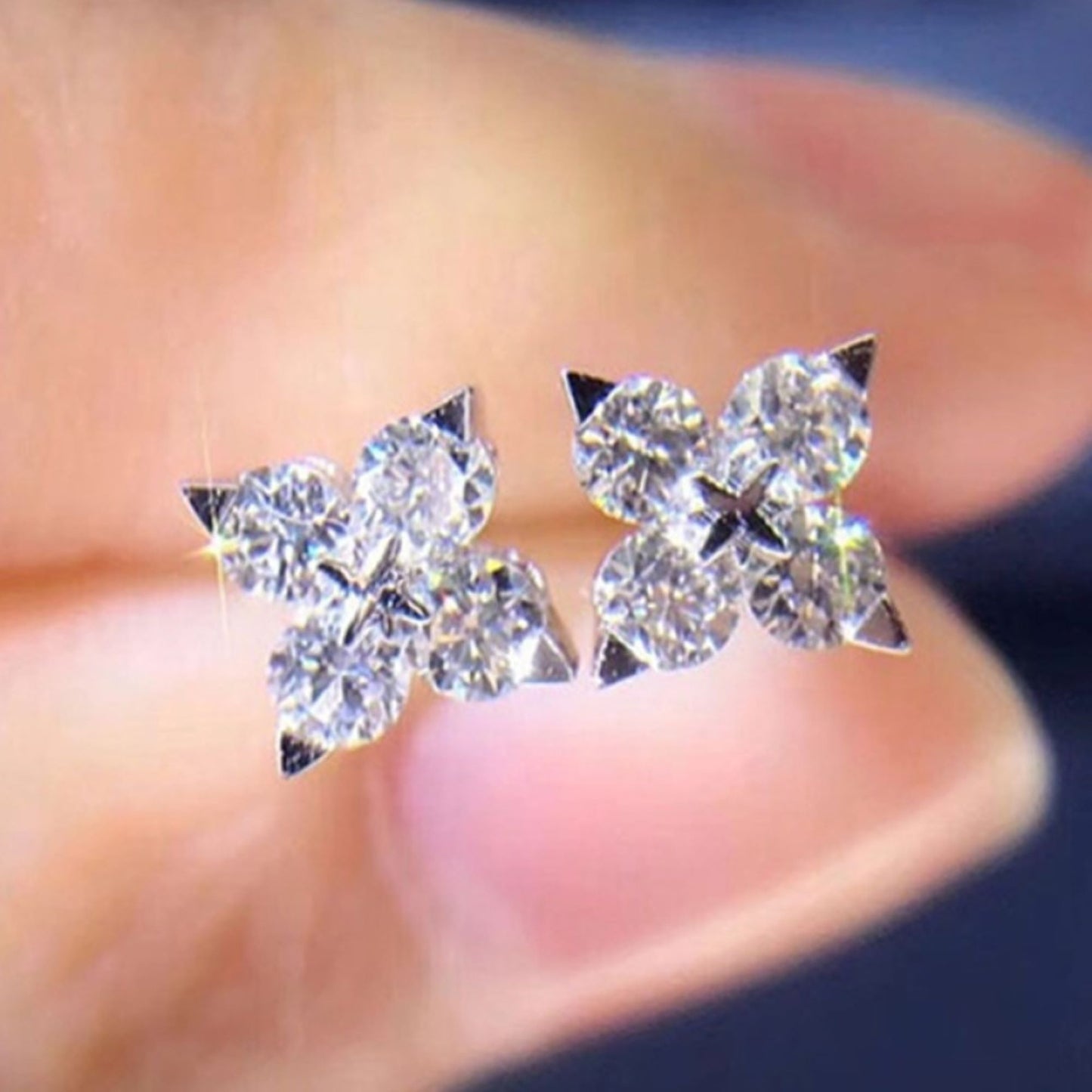 Lucky Four leaf Zircon Crystals Stud Earrings