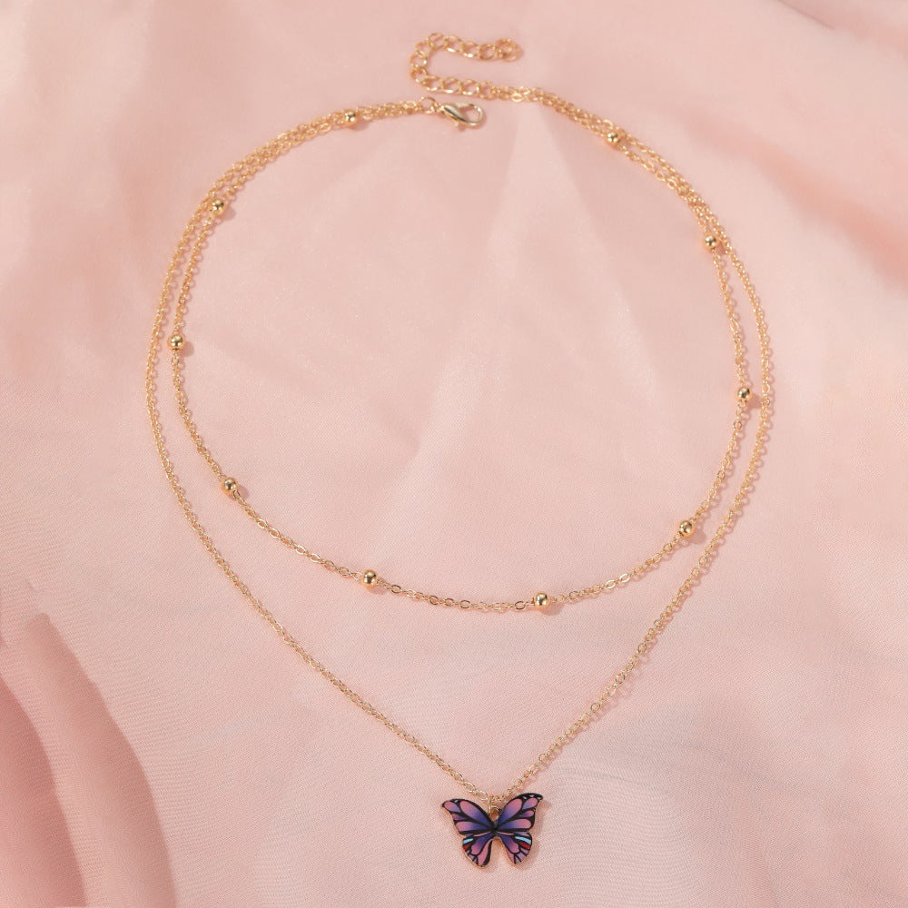 Butterfly Gold Tone Layered Pendant Necklace
