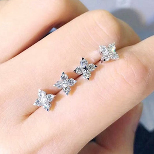 Lucky Four leaf Zircon Crystals Stud Earrings