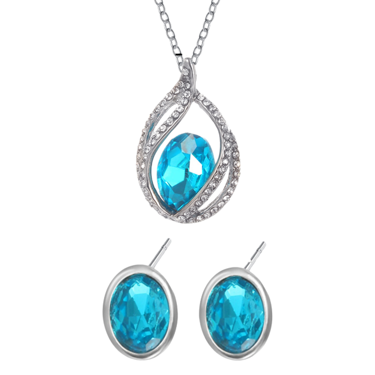 Sterling Silver AquaGlow Pendant Necklace & Earrings Set