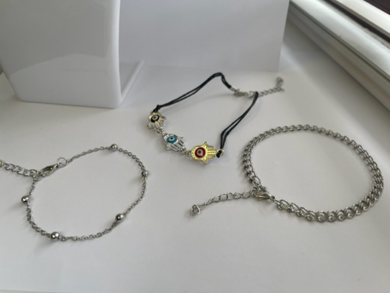 Silver Tone 3 Pcs Layered Hamsa Hand Anklet