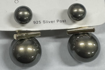 Women Double Grey Round Pearl Stud Earrings