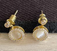 Women Crystal Rotating Spinner Fidget Earrings in Gold Tone