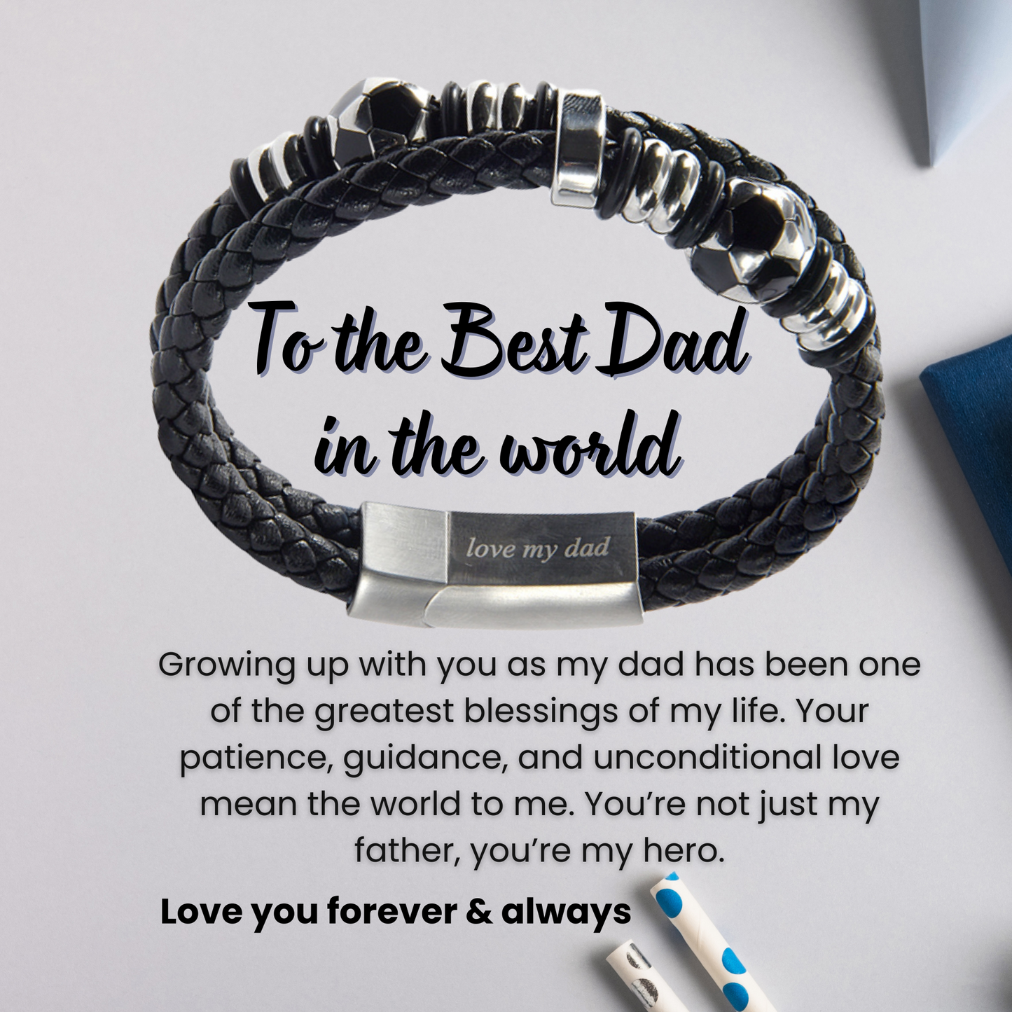 Football Theme Bracelet For Dad Engraved Leather Stainless steel with Personalised Message Card
