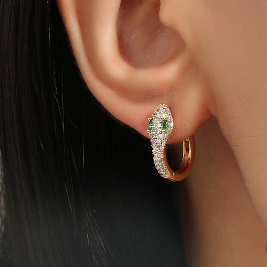 Sparkly Crystal Snake Huggies Earrings Silver Gold Rosegold