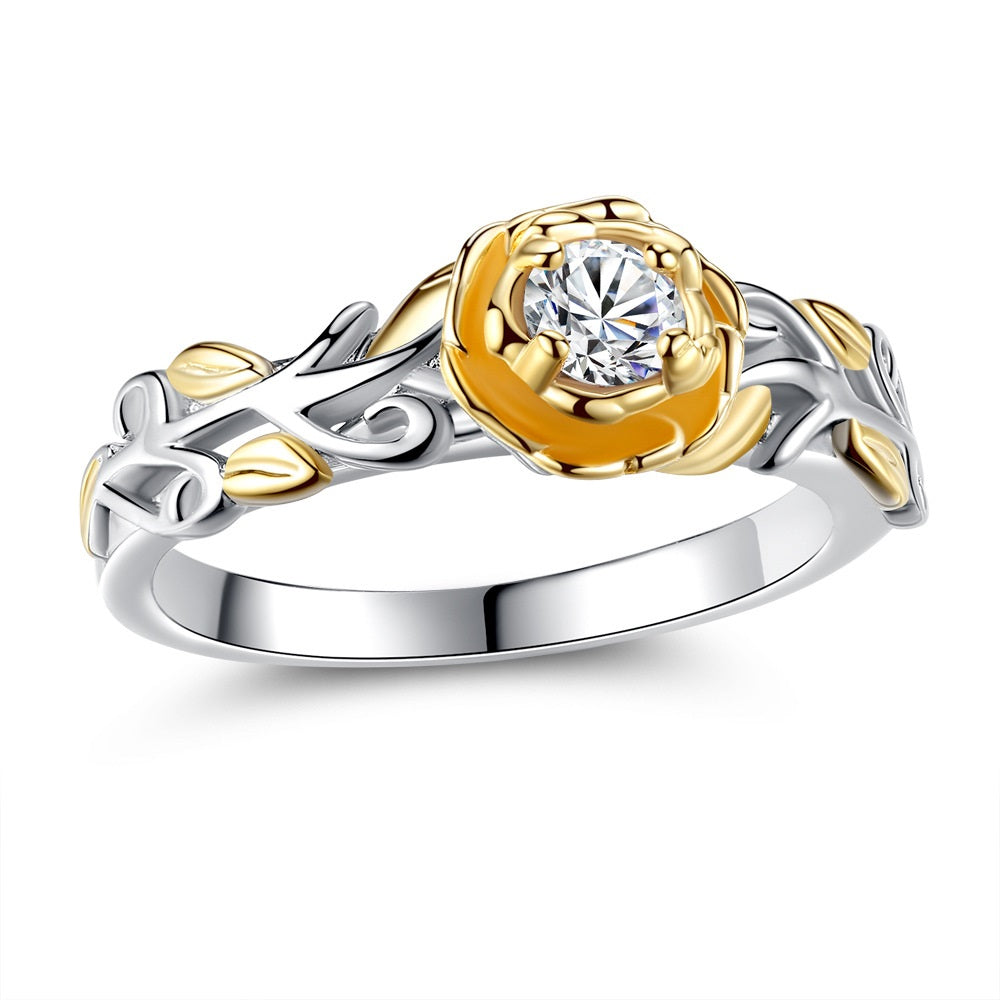 Gold & Rosegold with Silver Plated Crystal Flower Ring