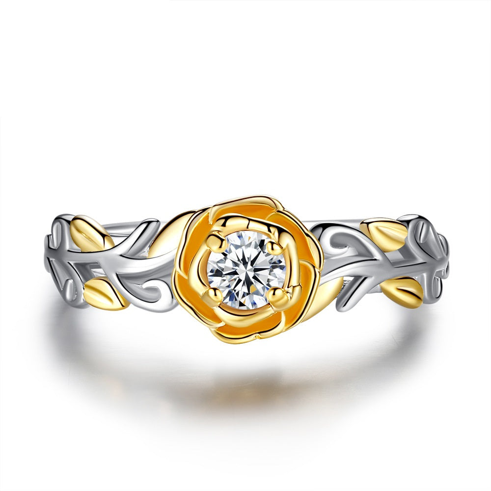 Gold & Rosegold with Silver Plated Crystal Flower Ring