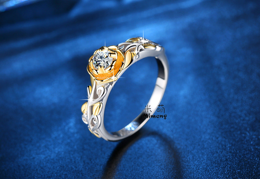Gold & Rosegold with Silver Plated Crystal Flower Ring