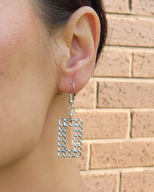 Rectangle Linked Silver Tone Dangling Drop Earrings