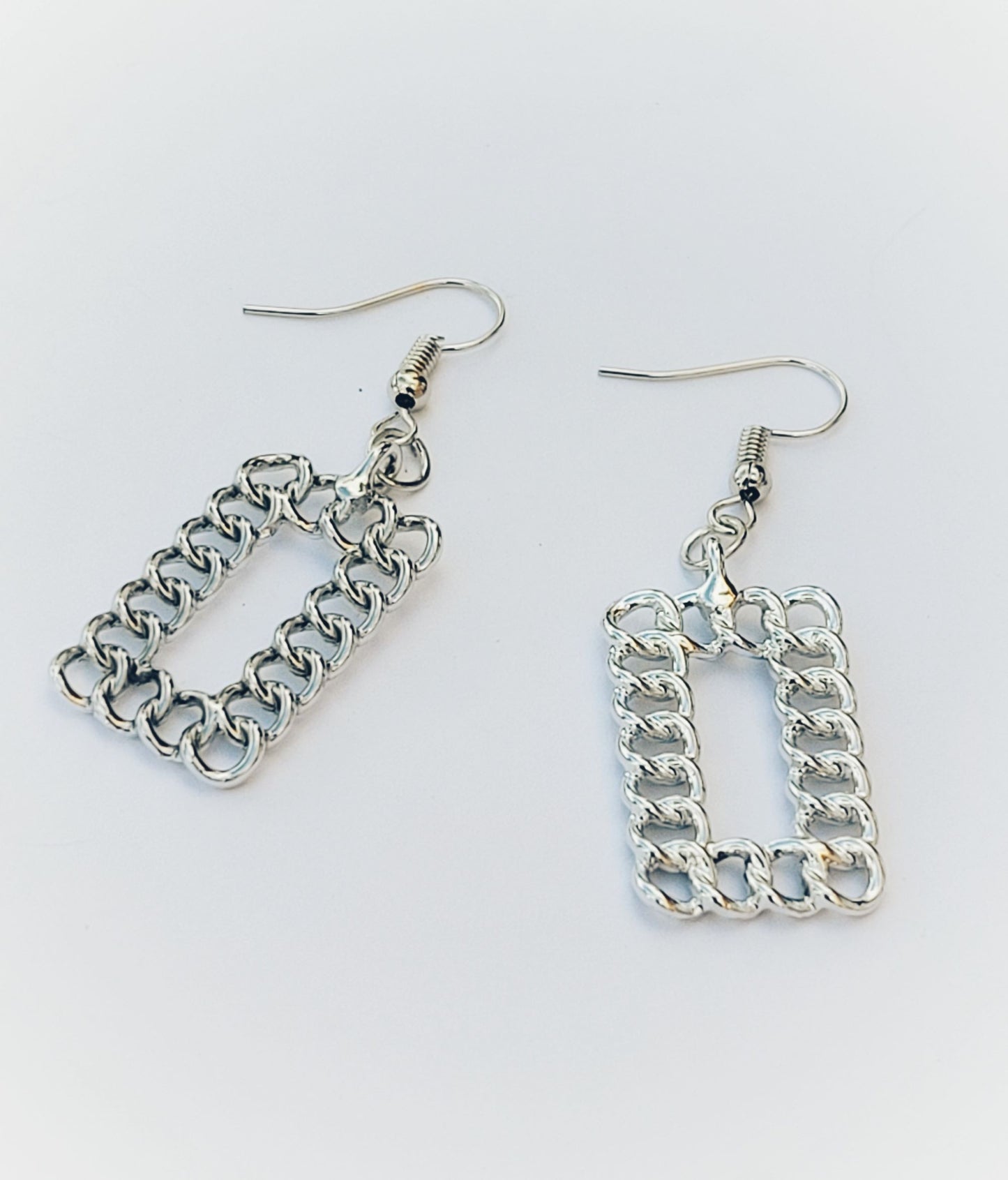 Rectangle Linked Silver Tone Dangling Drop Earrings