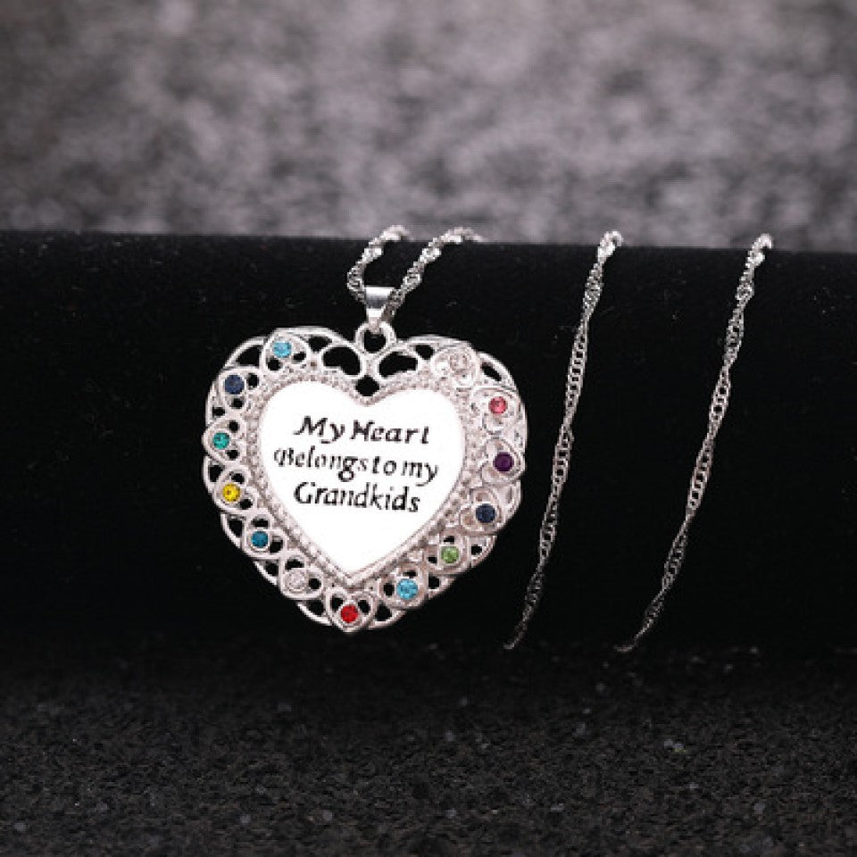 Coloured Crystal Filled Grandkids Grandparent Necklace
