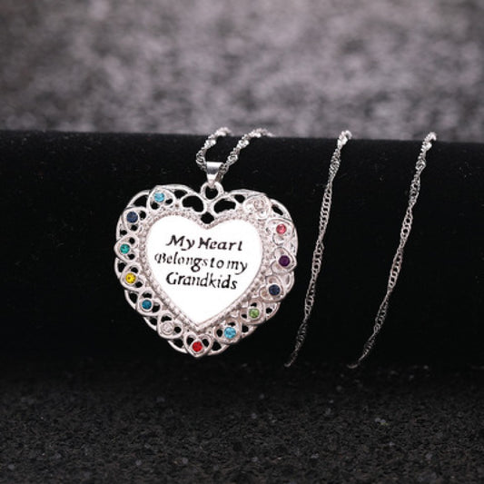 Coloured Crystal Filled Grandkids Grandparent Necklace